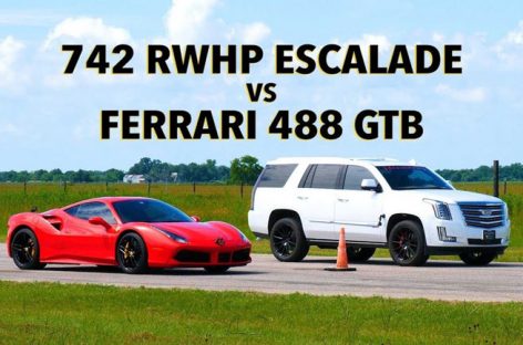 В дрэг-битве сразились Hennessey HPE800 Escalade и Ferrari 488 GTB