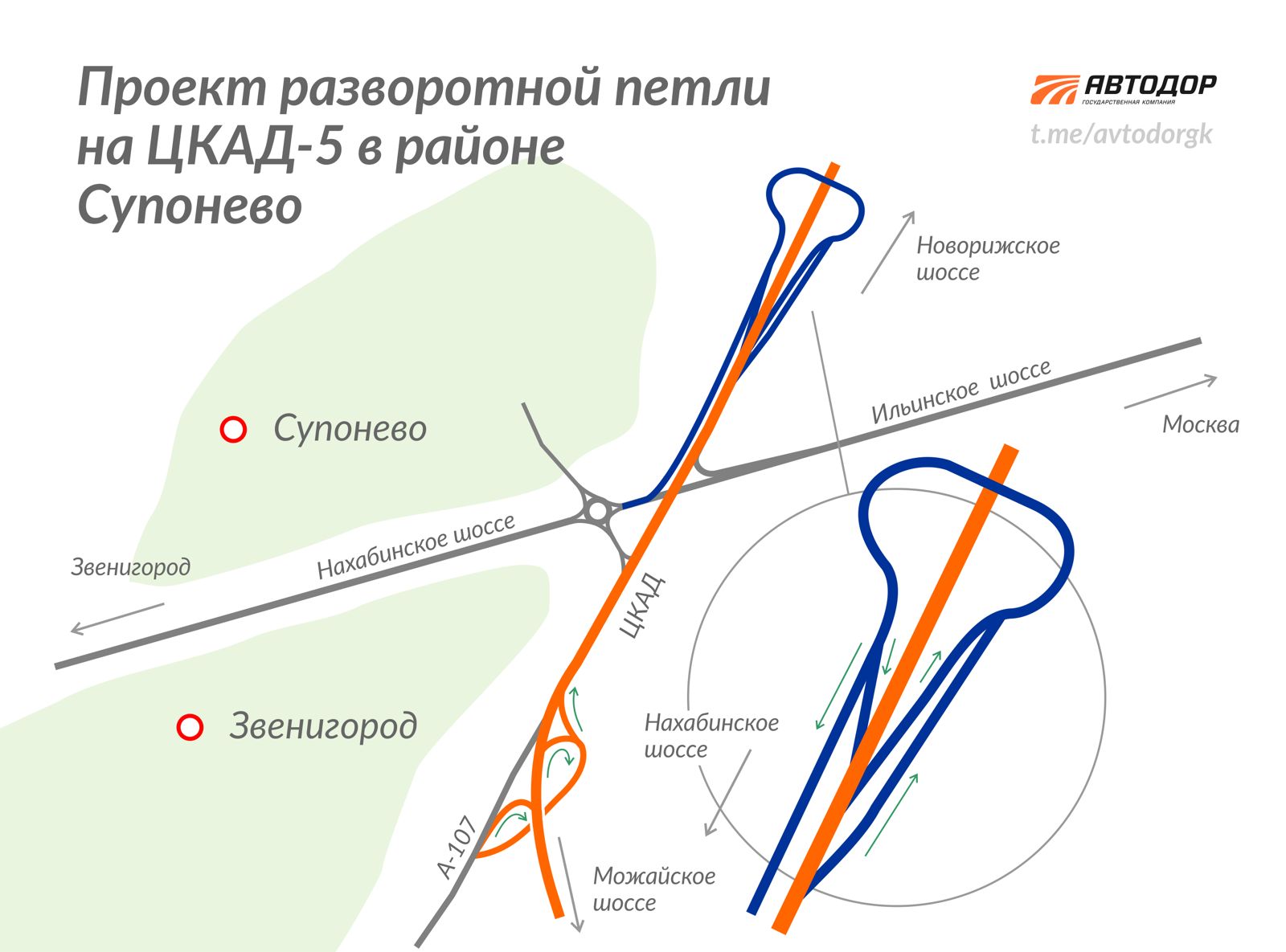 Главгосэкспертиза согласовала проект ликвидации узкого места над ЦКАД-5 в районе Звенигорода